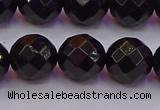 CTO139 15.5 inches 12mm faceted round black tourmaline beads