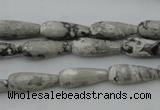 CTR11 15.5 inches 6*16mm faceted teardrop grey picture jasper beads