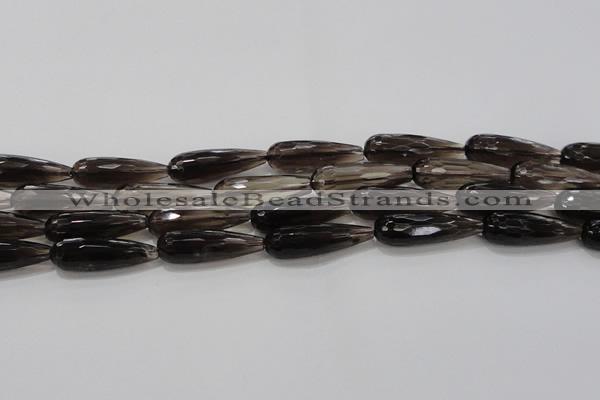 CTR137 15.5 inches 10*30mm faceted teardrop smoky quartz beads