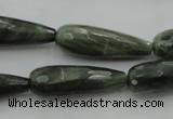 CTR35 15.5 inches 10*30mm faceted teardrop green hair stone beads