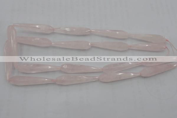 CTR41 15.5 inches 10*40mm faceted teardrop rose quartz beads