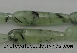 CTR43 15.5 inches 10*40mm faceted teardrop green rutilated quartz beads