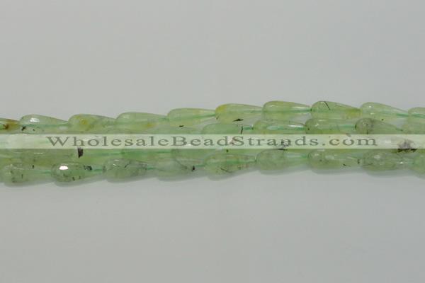 CTR93 15.5 inches 8*20mm faceted teardrop green rutilated quartz beads