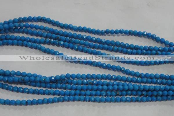 CTU1630 15.5 inches 4mm faceted round synthetic turquoise beads