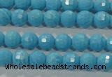 CTU2590 15.5 inches 4mm faceted round synthetic turquoise beads