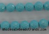 CTU914 15.5 inches 12mm faceted round synthetic turquoise beads