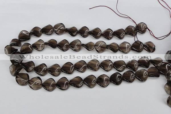 CTW28 15.5 inches 16mm twisted coin smoky quartz beads wholesale