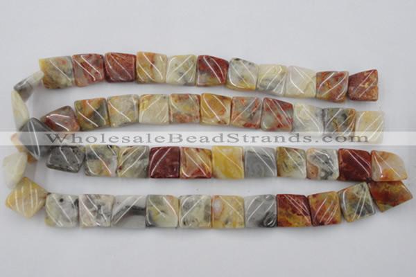 CTW358 15.5 inches 16*16mm twisted square crazy lace agate beads