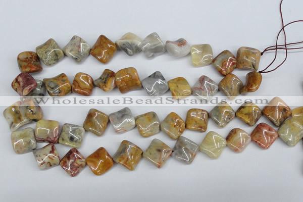 CTW44 15.5 inches 15*15mm twisted diamond crazy lace agate beads