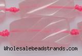 CTW451 15.5 inches 20*38mm faceted & twisted rectangle rose quartz beads