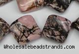 CTW51 15.5 inches 15*15mm twisted diamond rhodonite beads