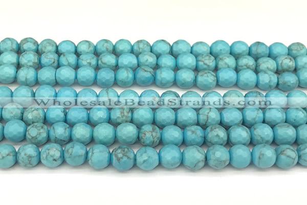 CWB260 15 inches 6mm faceted round howlite turquoise beads