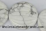 CWB64 15.5 inches 40mm carved coin natural white howlite beads wholesale