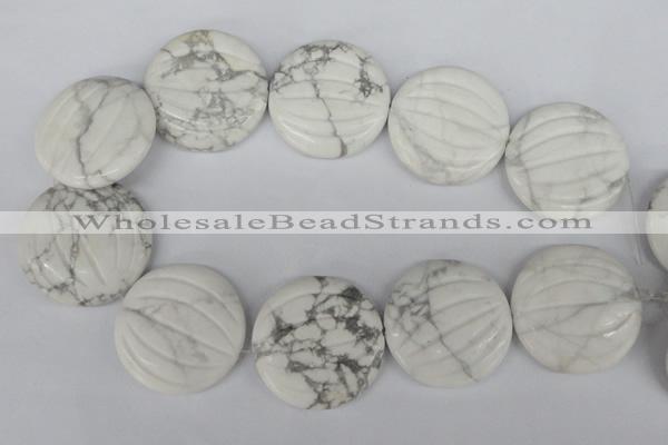 CWB64 15.5 inches 40mm carved coin natural white howlite beads wholesale