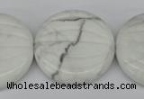 CWB65 15.5 inches 30mm carved coin natural white howlite beads