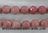 CWF03 15.5 inches 10mm faceted round pink wooden fossil jasper beads