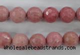 CWF04 15.5 inches 12mm faceted round pink wooden fossil jasper beads