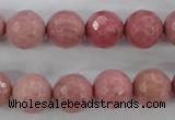 CWF05 15.5 inches 14mm faceted round pink wooden fossil jasper beads