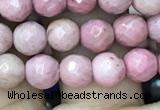 CWF09 15.5 inches 4mm faceted round pink wooden fossil jasper beads