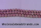 CWF20 15.5 inches 4mm round matte pink wooden fossil jasper beads