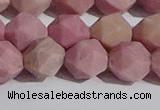 CWF33 12mm faceted nuggets matte pink wooden fossil jasper beads