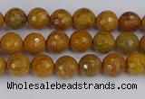 CWJ468 15.5 inches 4mm faceted round yellow petrified wood jasper beads