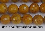 CWJ470 15.5 inches 8mm faceted round yellow petrified wood jasper beads