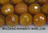 CWJ472 15.5 inches 12mm faceted round yellow petrified wood jasper beads