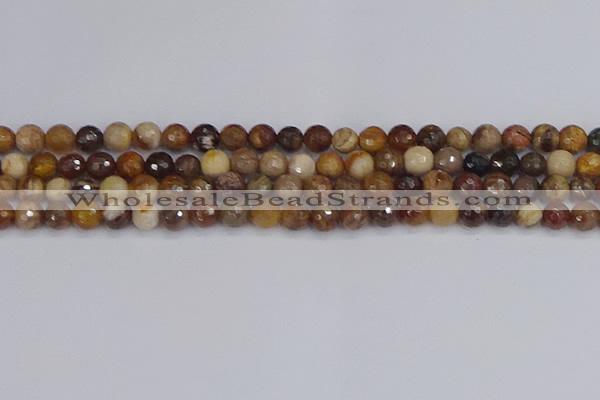 CWJ476 15.5 inches 6mm faceted round wood jasper gemstone beads