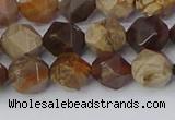 CWJ484 15.5 inches 8mm faceted nuggets wood jasper beads