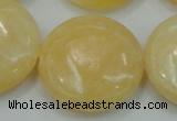 CYJ52 15.5 inches 30mm flat round yellow jade gemstone beads wholesale