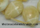 CYJ55 22*30mm top-drilled flat teardrop yellow jade gemstone beads