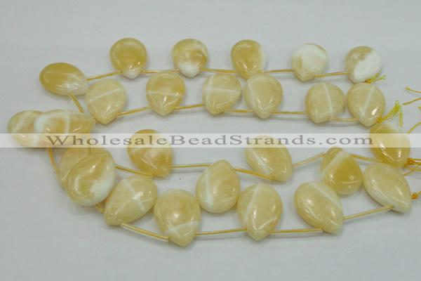 CYJ55 22*30mm top-drilled flat teardrop yellow jade gemstone beads