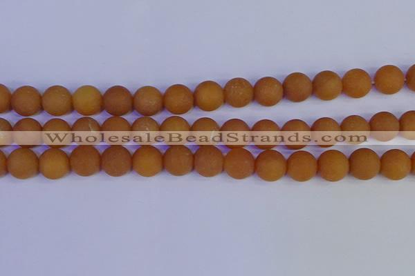 CYJ614 15.5 inches 12mm round matte yellow jade beads wholesale