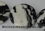 CZJ225 15.5 inches 35mm flat round black & white zebra jasper beads