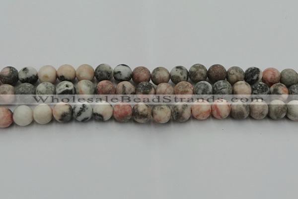 CZJ563 15.5 inches 10mm round matte pink zebra jasper beads