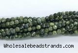 CZJ580 15.5 inches 4mm faceted round green zebra jasper gemstone beads