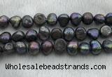 FWP263 15 inches 11mm - 12mm baroque black freshwater pearl strands