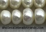 FWP323 15 inches 7mm - 8mm button white freshwater pearl strands