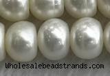 FWP326 15 inches 9mm - 10mm button white freshwater pearl strands