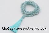 GMN1025 Hand-knotted 8mm, 10mm matte amazonite 108 beads mala necklaces with tassel