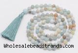 GMN1038 Hand-knotted 8mm, 10mm matte amazonite 108 beads mala necklace with tassel