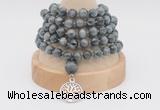 GMN1140 Hand-knotted 8mm, 10mm eagle eye jasper 108 beads mala necklaces with charm