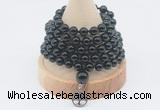 GMN1141 Hand-knotted 8mm, 10mm black tourmaline 108 beads mala necklaces with charm