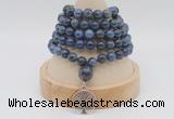 GMN1144 Hand-knotted 8mm, 10mm dumortierite 108 beads mala necklaces with charm