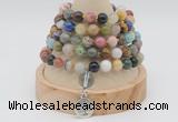 GMN1150 Hand-knotted 8mm, 10mm mixed gemstone 108 beads mala necklaces with charm