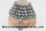 GMN1155 Hand-knotted 8mm, 10mm grey picture jasper 108 beads mala necklaces with charm