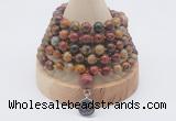 GMN1158 Hand-knotted 8mm, 10mm picasso jasper 108 beads mala necklaces with charm