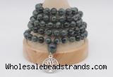 GMN1164 Hand-knotted 8mm, 10mm kambaba jasper 108 beads mala necklaces with charm