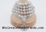 GMN1183 Hand-knotted 8mm, 10mm white crazy agate 108 beads mala necklaces with charm